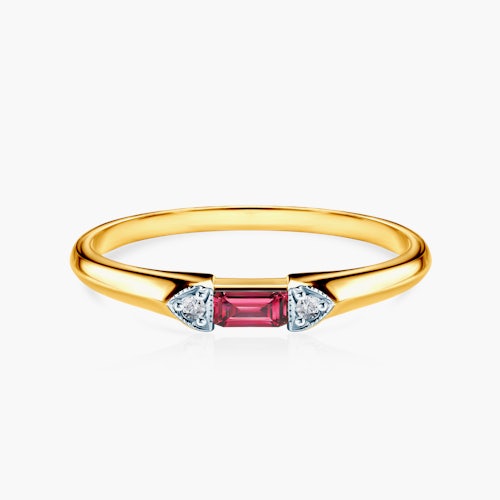 Pierścionek zaręczynowy SAVICKI: dwukolorowe złoto, rubin, diamenty